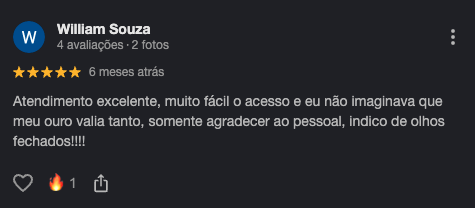Avaliação 5 estrelas no Google de William Souza sobre a Multimetais