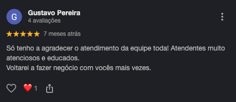 Avaliação 5 estrelas no Google de Gustavo Pereira sobre a Multimetais